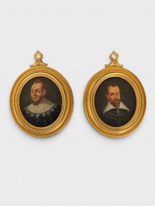 Pair of 17th-century miniatures painted on copper with bronze frames.